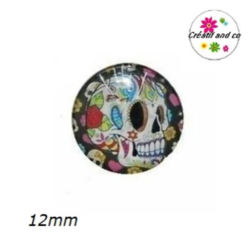 X2 cabochons tête de mort mexicaine 12mm