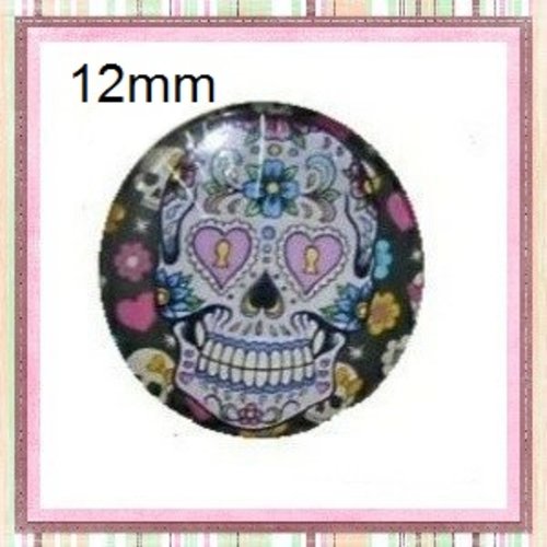 X2 cabochons tête de mort mexicaine colorée 12mm