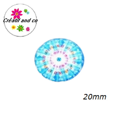 Cabochon bleu/blanc/rose  20mm