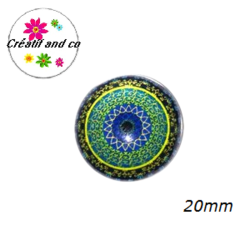 Cabochon bleu/jaune/vert 20mm