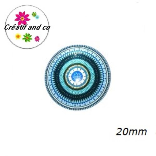 Cabochon bleu/blanc/vert foncé 20mm