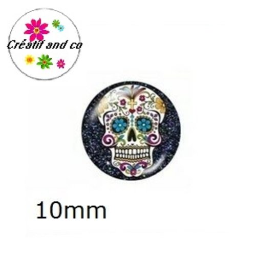 X2 cabochons tête de mort 10mm