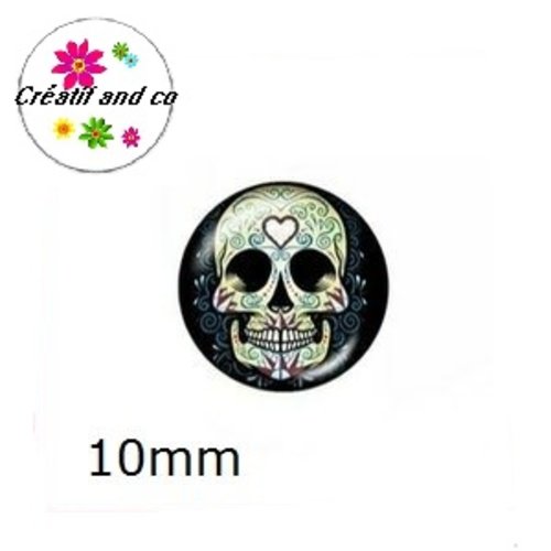 X2 cabochons tête de mort 10mm