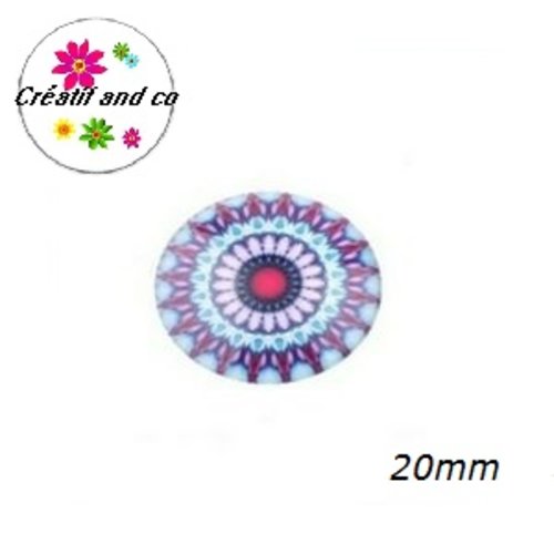 Cabochon bleu/mauve/rose/rouge 20mm