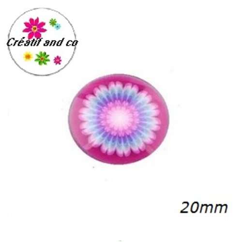 Cabochon bleu/blanc/mauve/rose 20mm