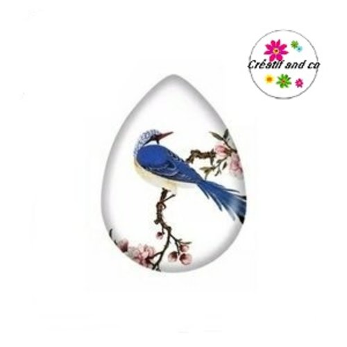 Cabochon goutte oiseau bleu 18x25mm