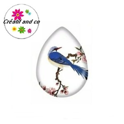 Cabochon goutte oiseau bleu 18x25mm
