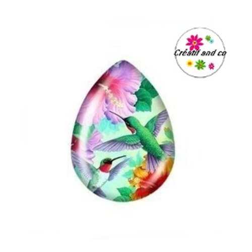 Cabochon goutte duo d'oiseaux 18x25mm