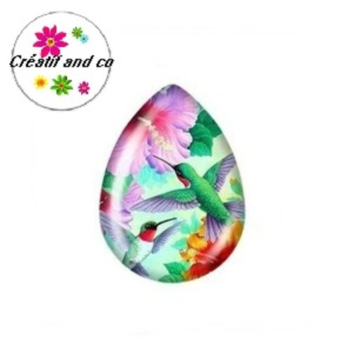 Cabochon goutte duo d'oiseaux 18x25mm