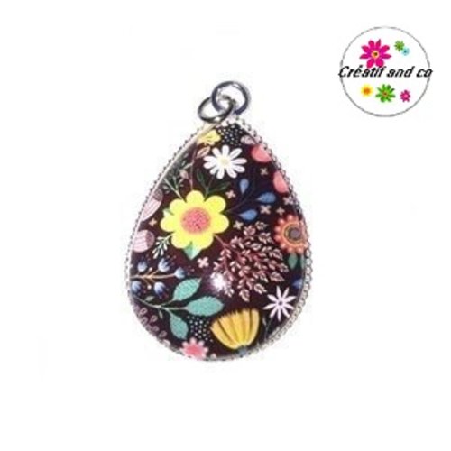 Pendentif cabochon goutte fleur