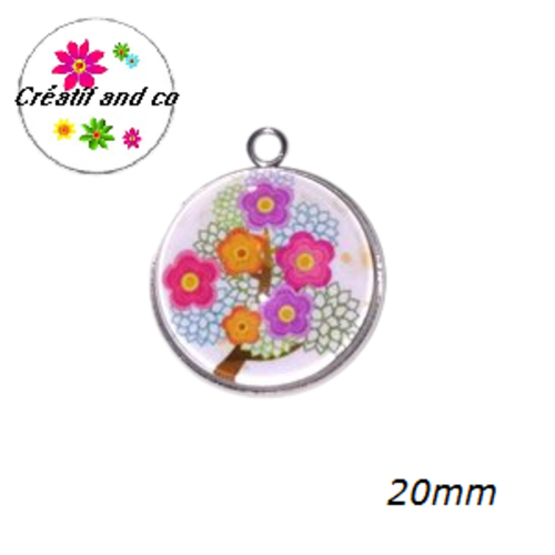 Pendentif cabochon arbre fleuri 20mm