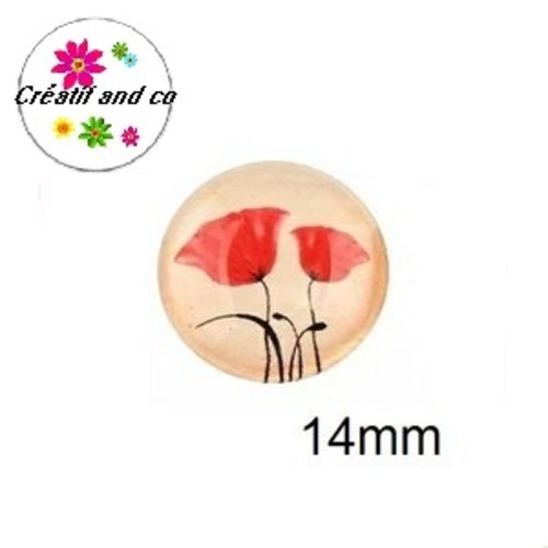 X2 cabochons fleur , pavot 14mm