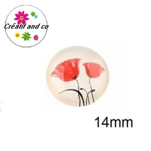 X2 cabochons fleur , pavot 14mm