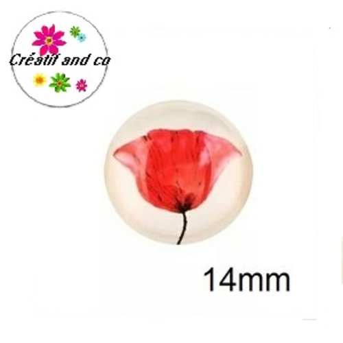 X2 cabochons fleur , pavot 14mm