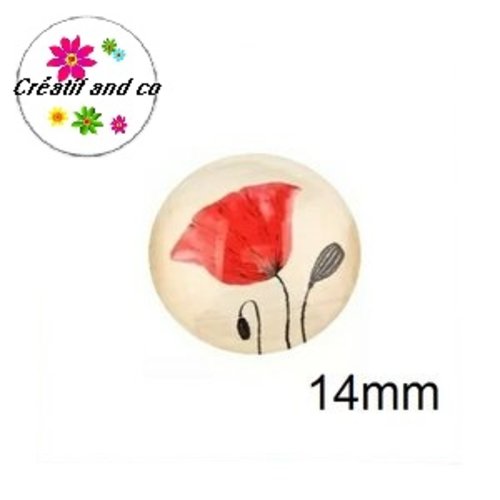 X2 cabochons fleur , pavot 14mm