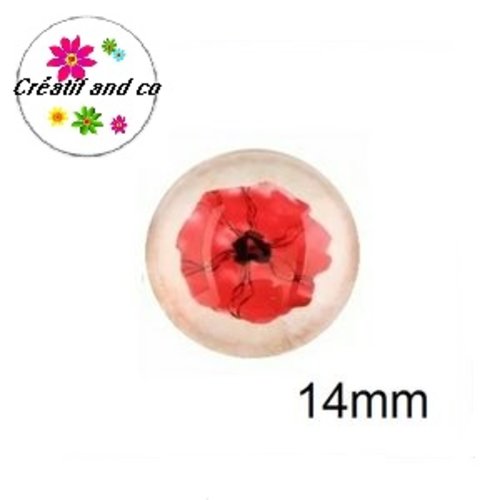 X2 cabochons fleur , pavot 14mm