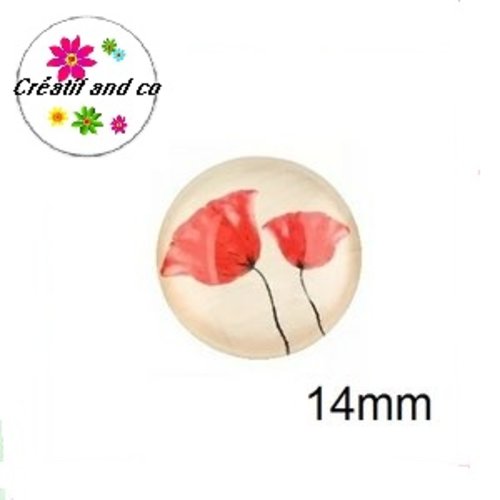 X2 cabochons fleur , pavot 14mm