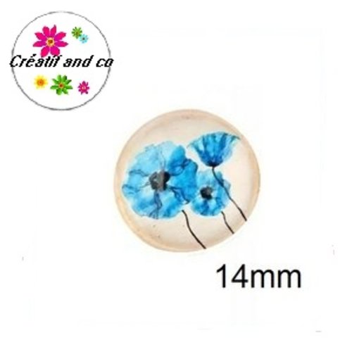 X2 cabochons fleur , pavot 14mm