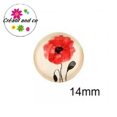 X2 cabochons fleur , pavot 14mm