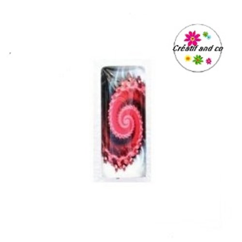 X2 cabochons rectangles tourbillon de rouge/gris 10x25mm