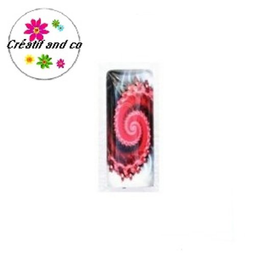 X2 cabochons rectangles tourbillon de rouge/gris 10x25mm