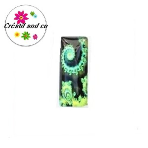 X2 cabochons rectangles tourbillon de vert 10x25mm
