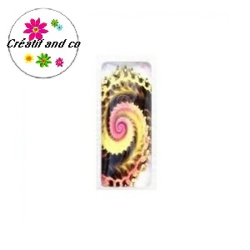 X2 cabochons rectangles tourbillon de marron/jaune 10x25mm