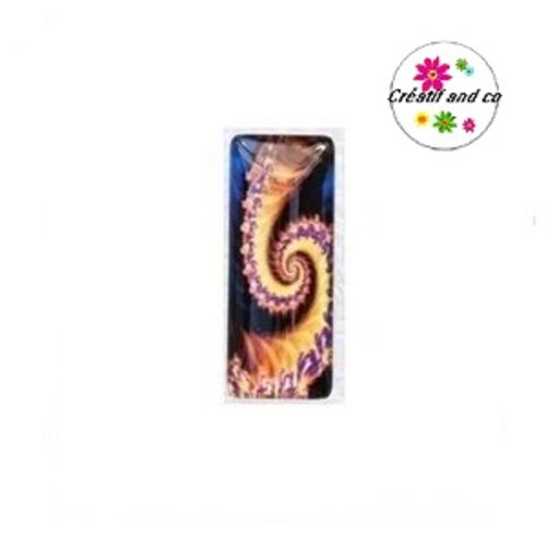 X2 cabochons rectangles tourbillon de moutarde/bleu roi/mauve  10x25mm