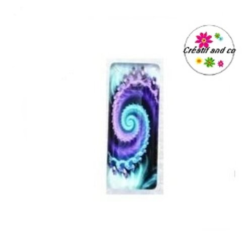 X2 cabochons rectangles tourbillon de mauve/vert 10x25mm