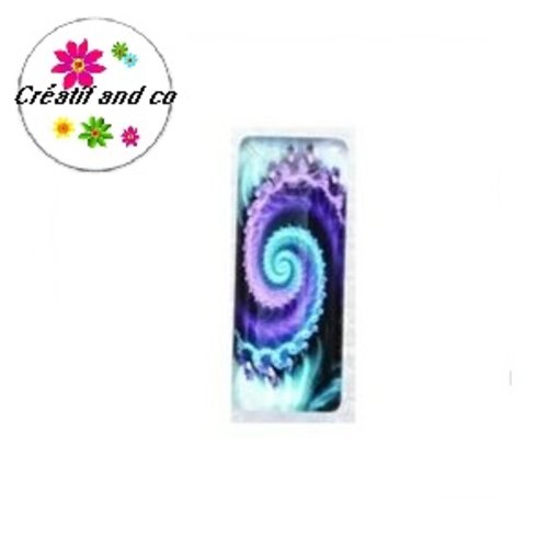 X2 cabochons rectangles tourbillon de mauve/vert 10x25mm