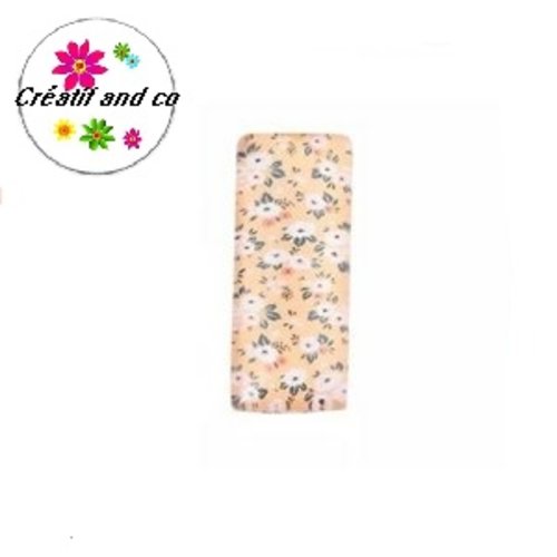 X 2 cabochons rectangles fleuris 10x25mm