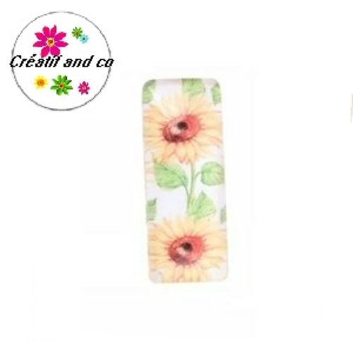 X 2 cabochons rectangles tournesol 10x25mm