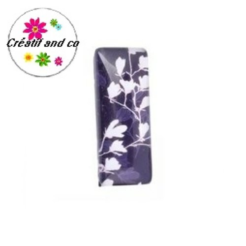 X 2 cabochons rectangles fleuris 10x25mm