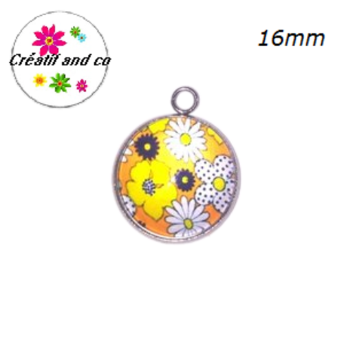 Pendentif cabochon fleuri 16mm