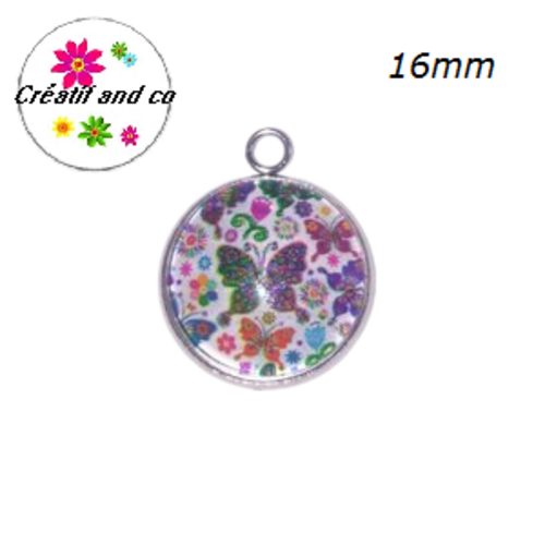 Pendentif cabochon nuée de papillons 16mm