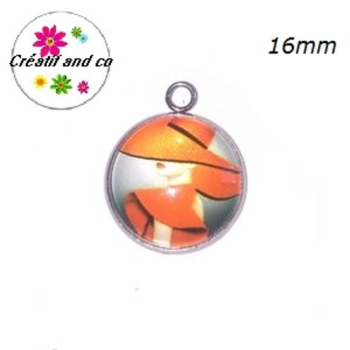 Pendentif cabochon femme chapeautée 16mm