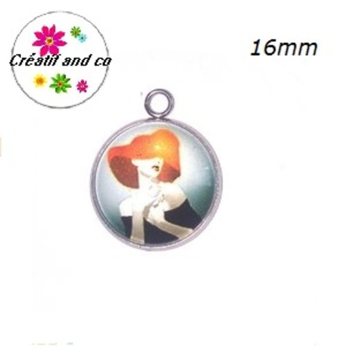 Pendentif cabochon femme chapeautée 16mm
