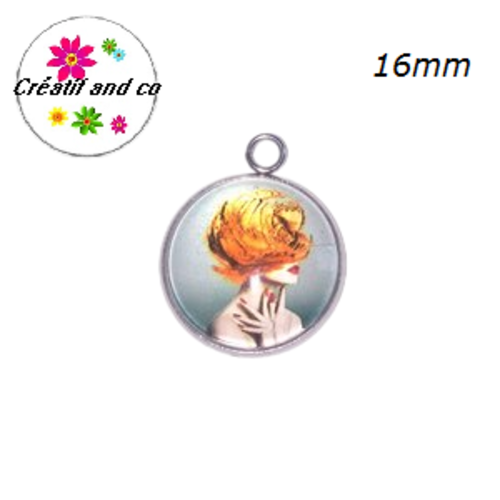 Pendentif cabochon femme chapeautée 16mm