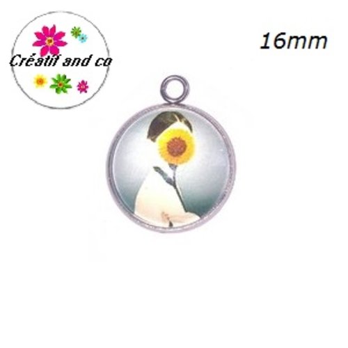 Pendentif cabochon visage femme 16mm