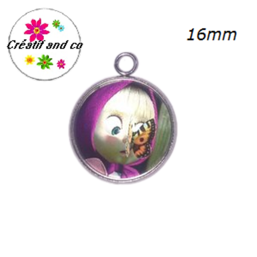 Pendentif cabochon visage fille et papillon 16mm