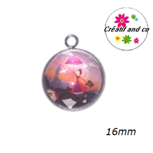Pendentif cabochon femme et son parapluie 16mm