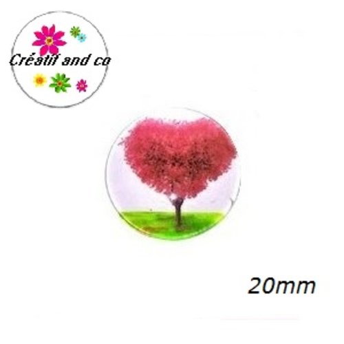 Cabochon rond arbre rouge forme coeur 20mm