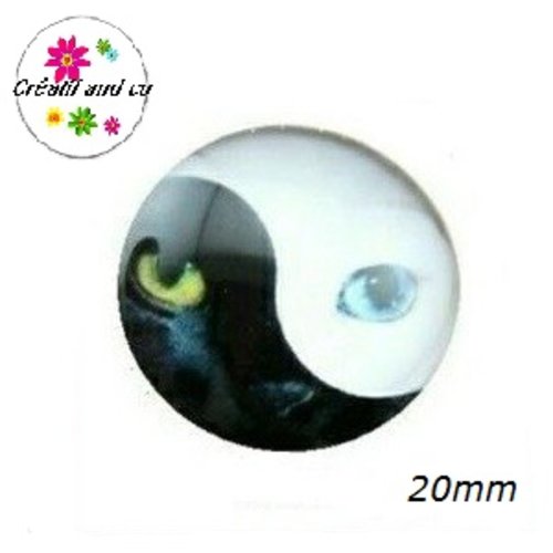 Cabochon rond panthère noire et blanche 20mm