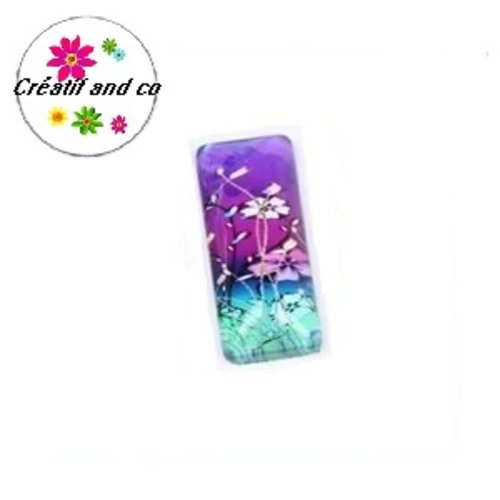 X2 cabochons rectangles fleuris 10x25mm