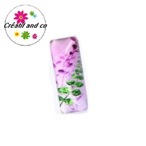 X2 cabochons rectangles fleuris 10x25mm