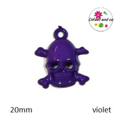 Breloque tête de mort violet 20mm