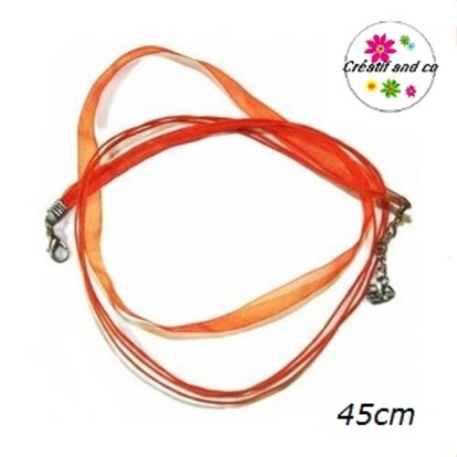 Tour du cou coton et organza orange 45cm
