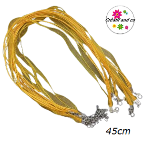 Tour du cou coton et organza jaune 45cm