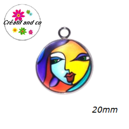 Pendentif cabochon visage abstrait 20mm