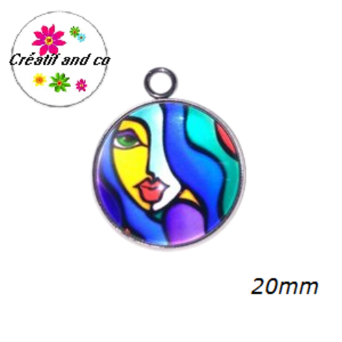 Pendentif cabochon visage abstrait 20mm